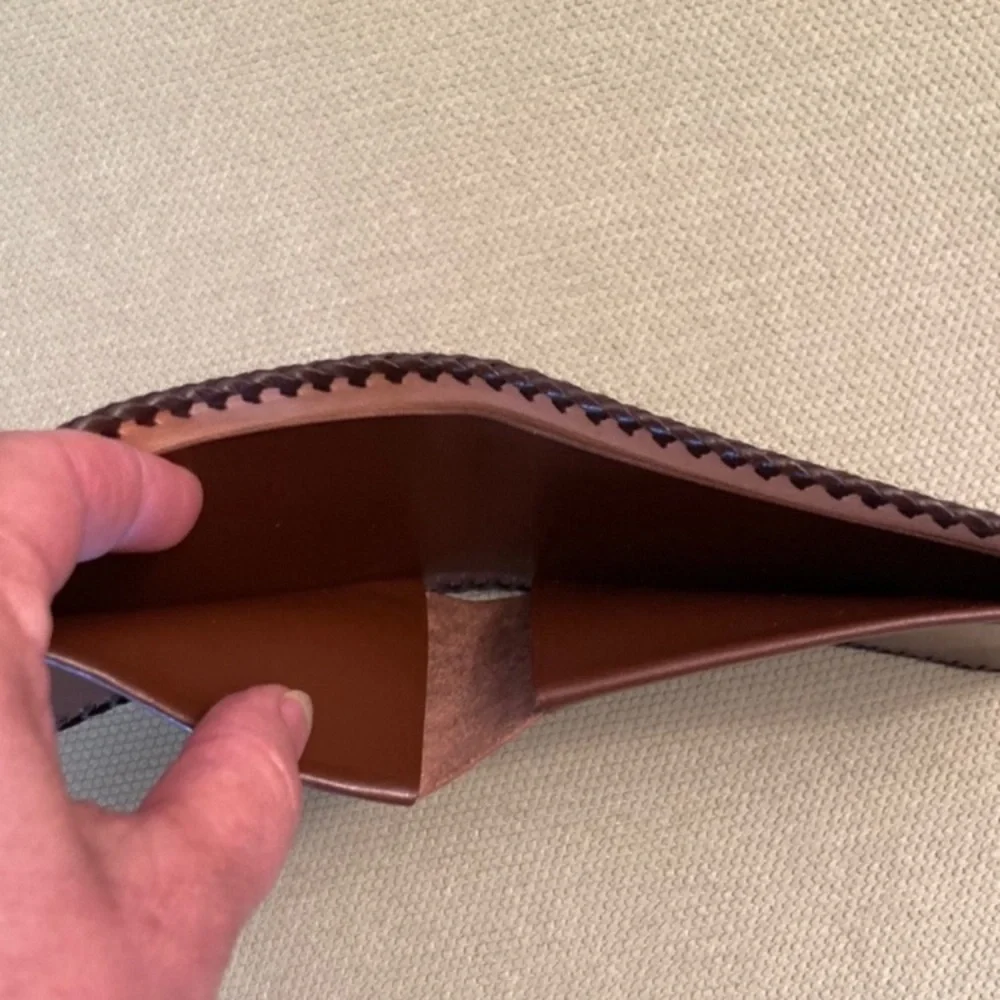 Unused vintage 50s 60s wallet billfold, embossed leather with sailboat and wheel